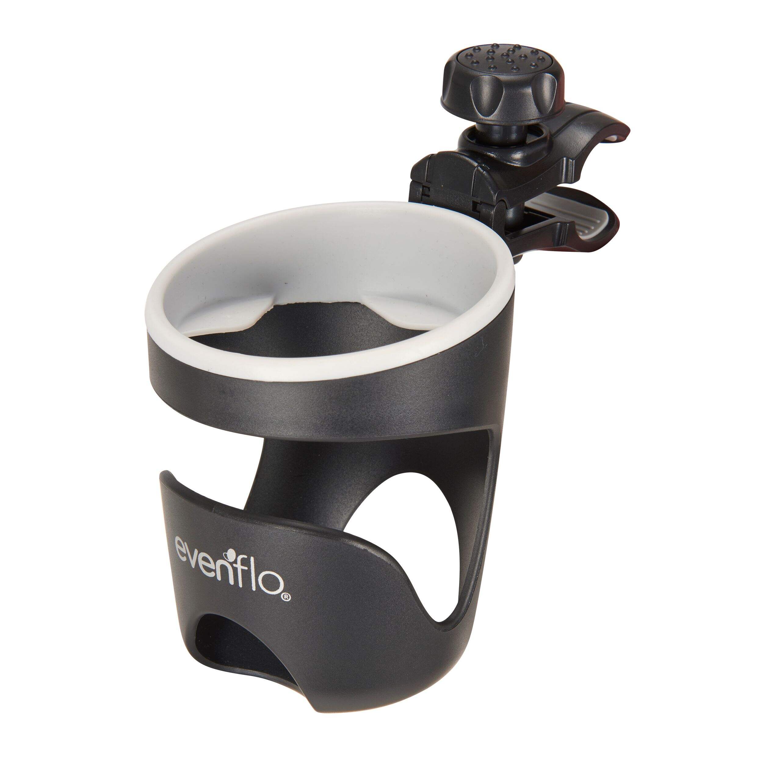 Evenflo Universal Cup Holder for Strollers, Black Front_Three_Fourths_Angled_Left