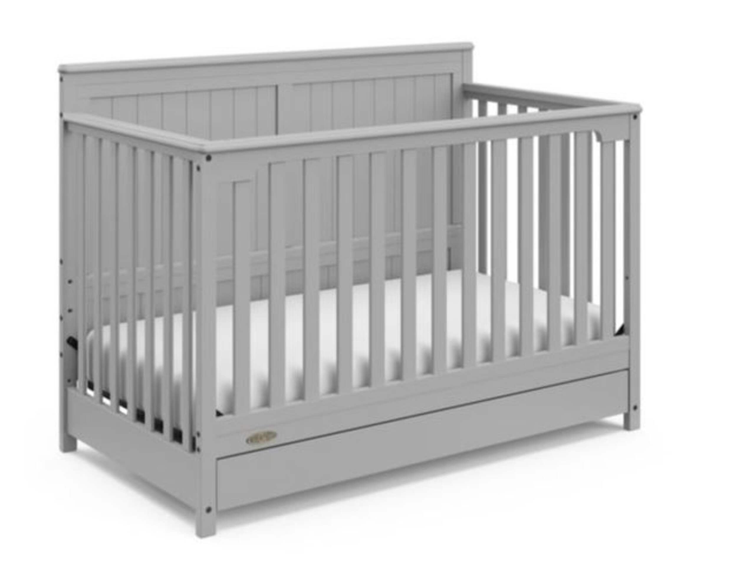 Graco Hadley Crib, Pebble Grey Front_Three_Fourths_Angled_Right