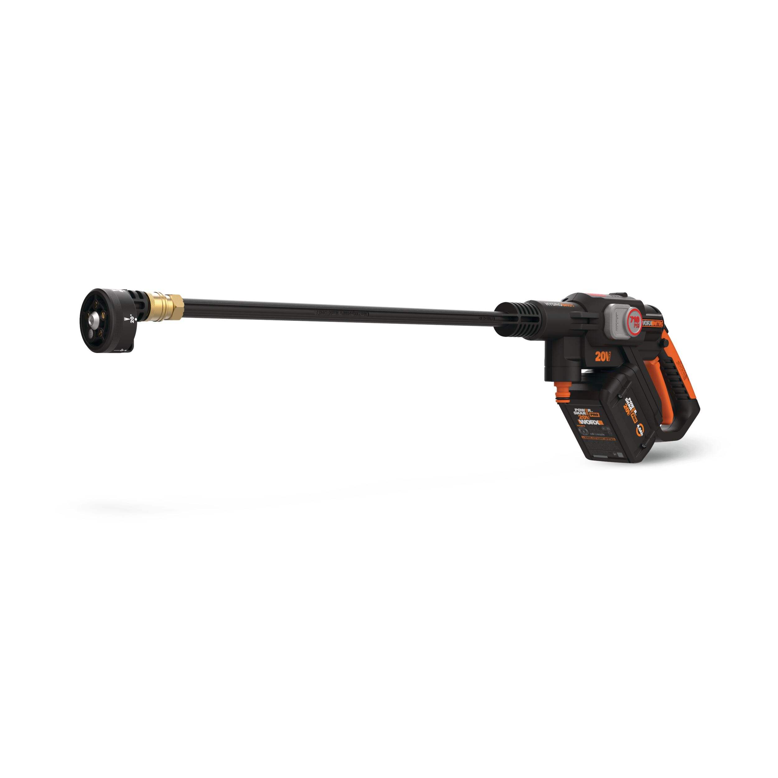 Worx 710 PSI 1.0 GPM 20V Hydroshot 5-in-1 Portable Electric Power Cleaner Front_Three_Fourths_Angled_Left