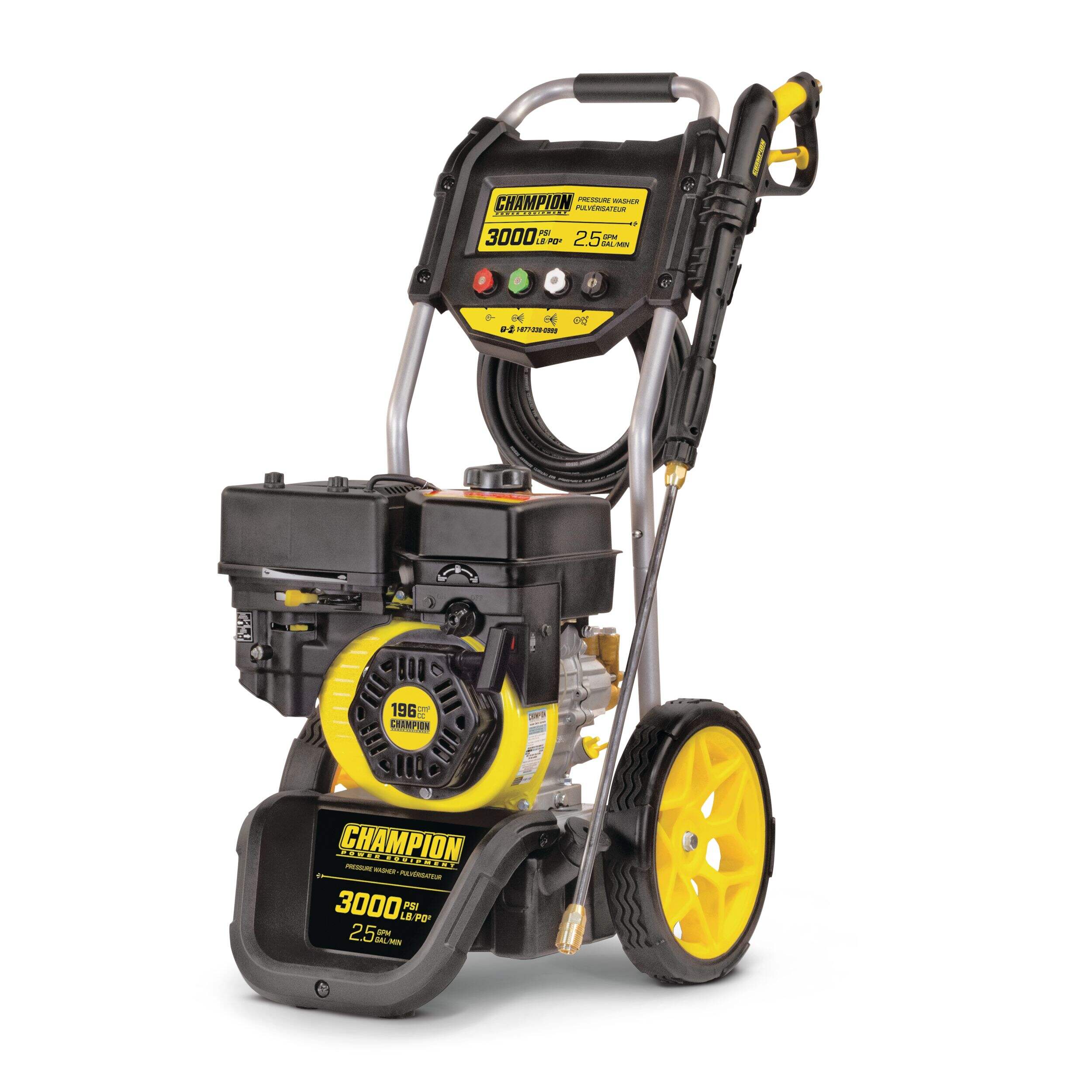 Champion 3000 PSI 2.5 GPM 196cc Engine Cold Water Wheeled Gas Pressure Washer Front_Three_Fourths_Angled_Left