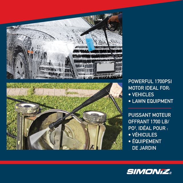 Simoniz 1700 PSI 1.4 GPM Corded Cold Water Wheeled Brushed Electric