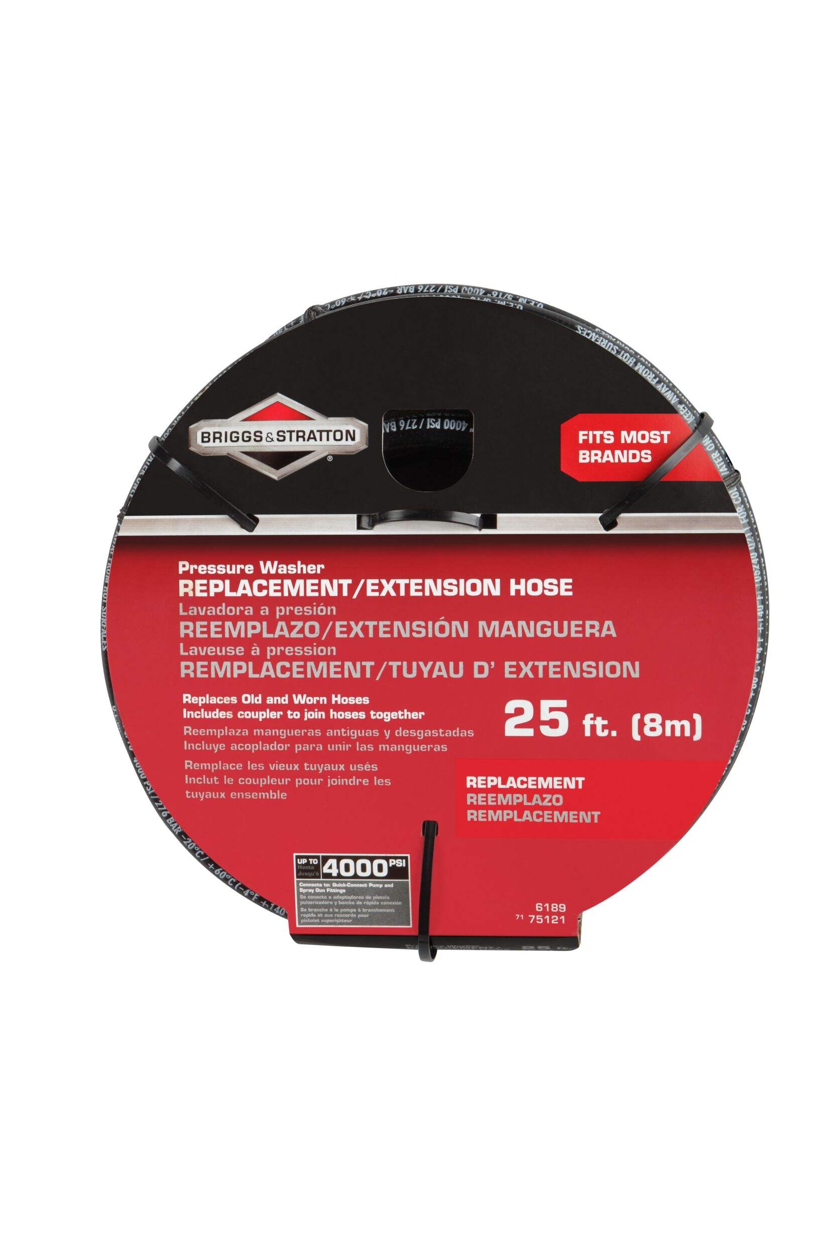 Briggs & Stratton Replacement/Extension Hose, Compatible w/ 4000 PSI Gas Pressure Washer, 25-ft Front_Flat