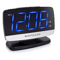 Westclox Blue LED Thin Digital Alarm Clock, 1.8-in Tall Display Front_Angled_Right