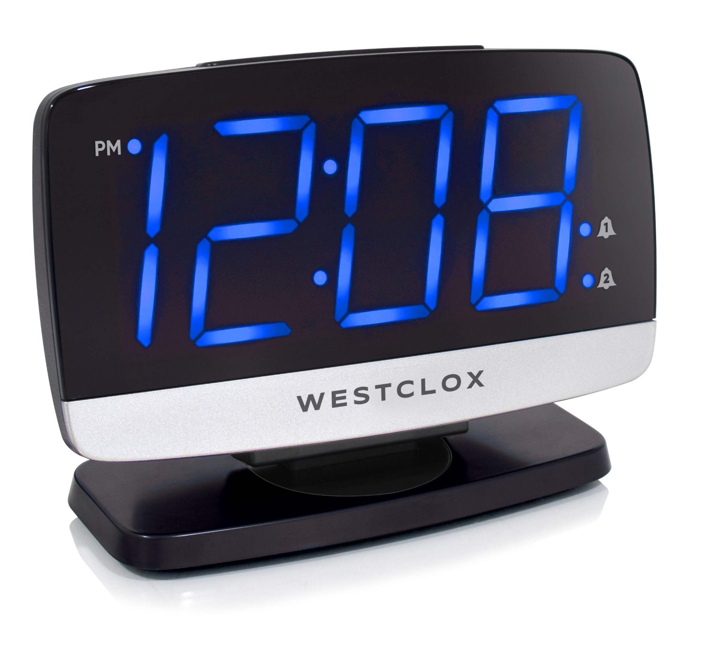Westclox Blue LED Thin Digital Alarm Clock, 1.8-in Tall Display Front_Angled_Right