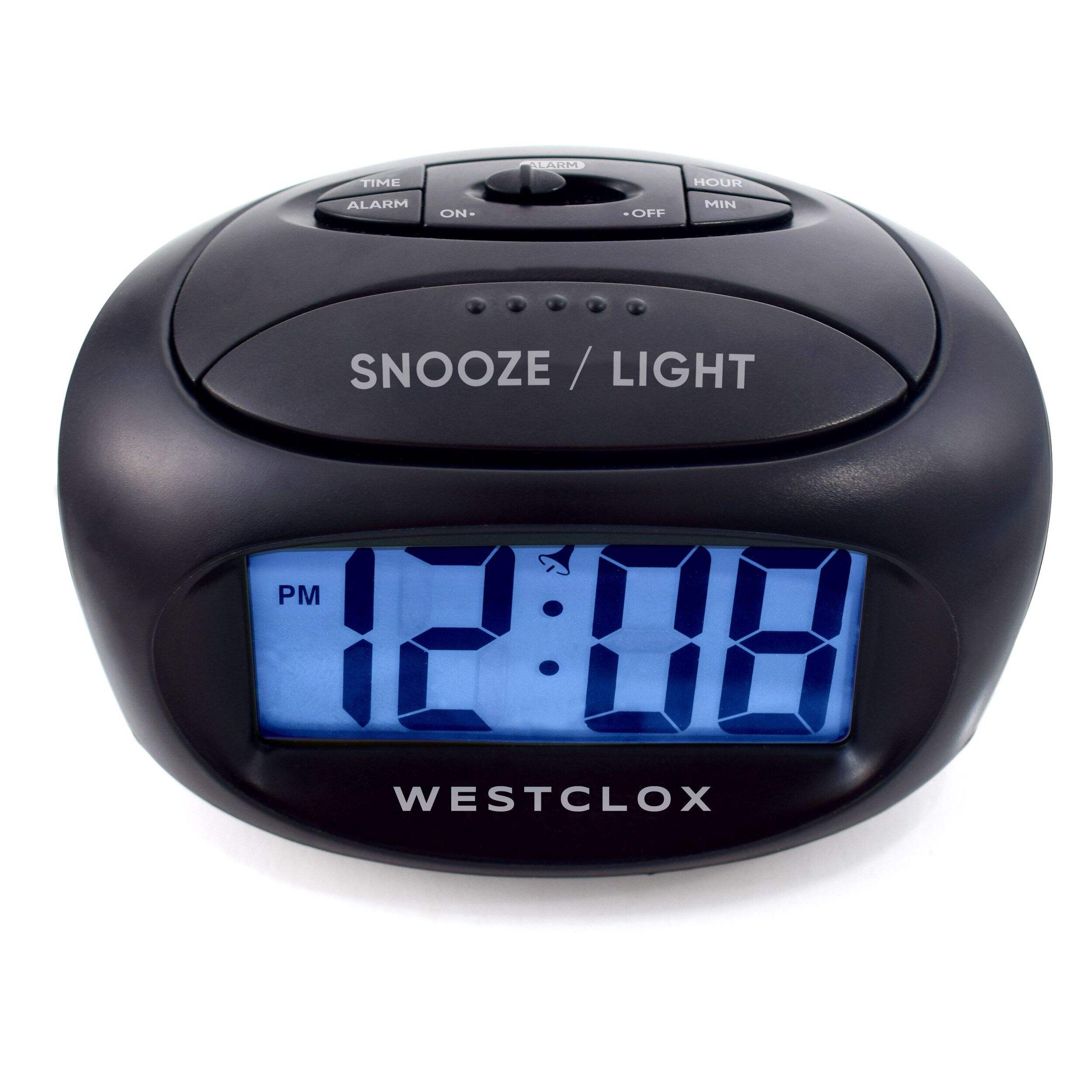 Westclox LCD Backlit Digital Alarm Clock, 1-in Tall Display, Black Front_Elevated