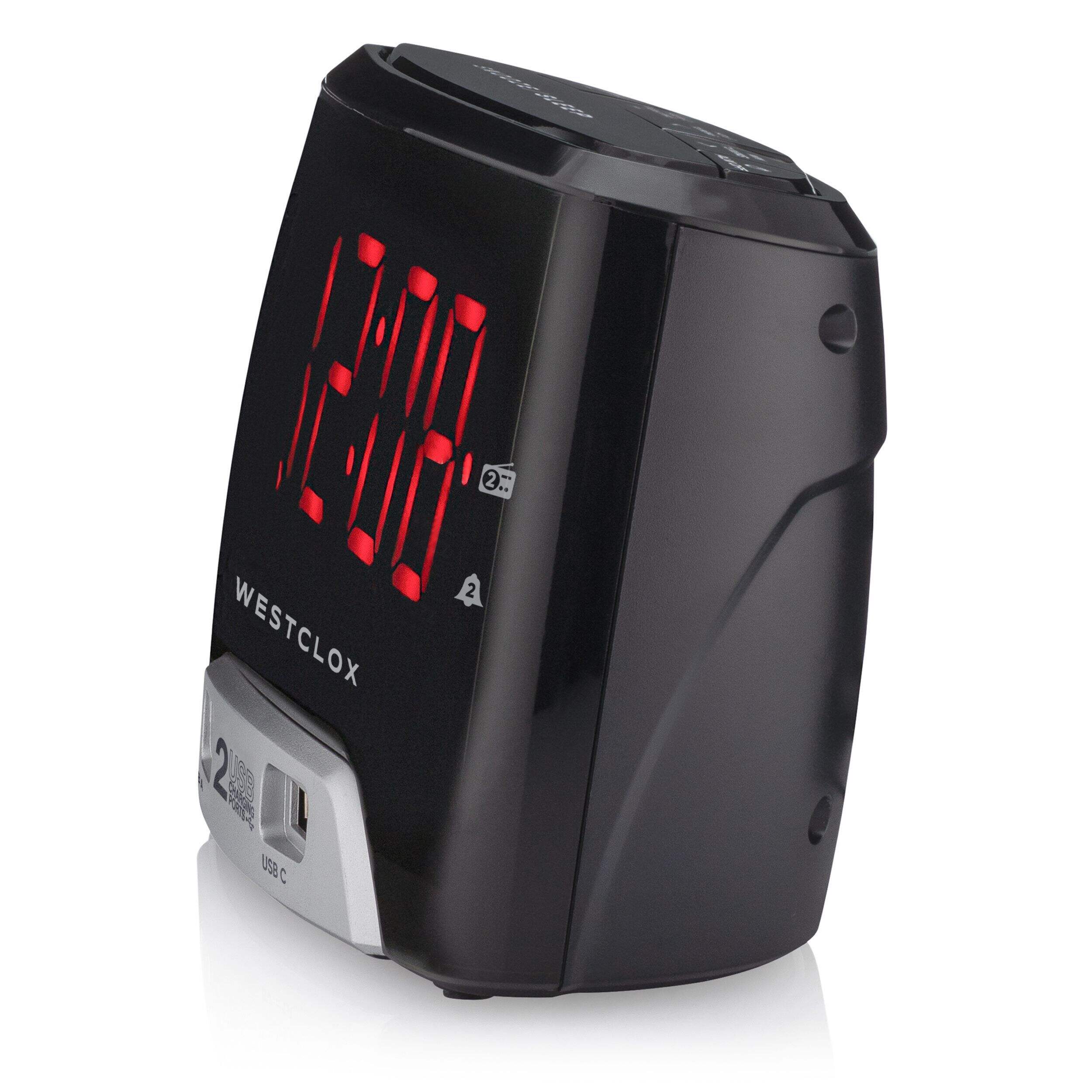 Westclox LED Digital FM Clock Radio with 2 USB Charging Ports, 1.4-in Front_Angled_Left