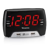Westclox LED Digital FM Clock Radio with 2 USB Charging Ports, 1.4-in Front_Angled_Right