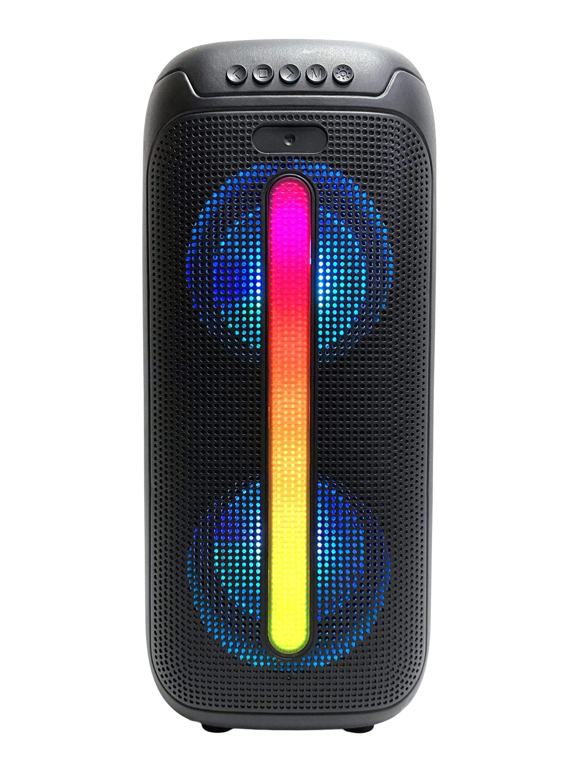 Haut-parleur de fête portatif sans fil Bluetooth Vivitar avec microphone câblé, radio FM et lumières DEL, noir Front_Flat