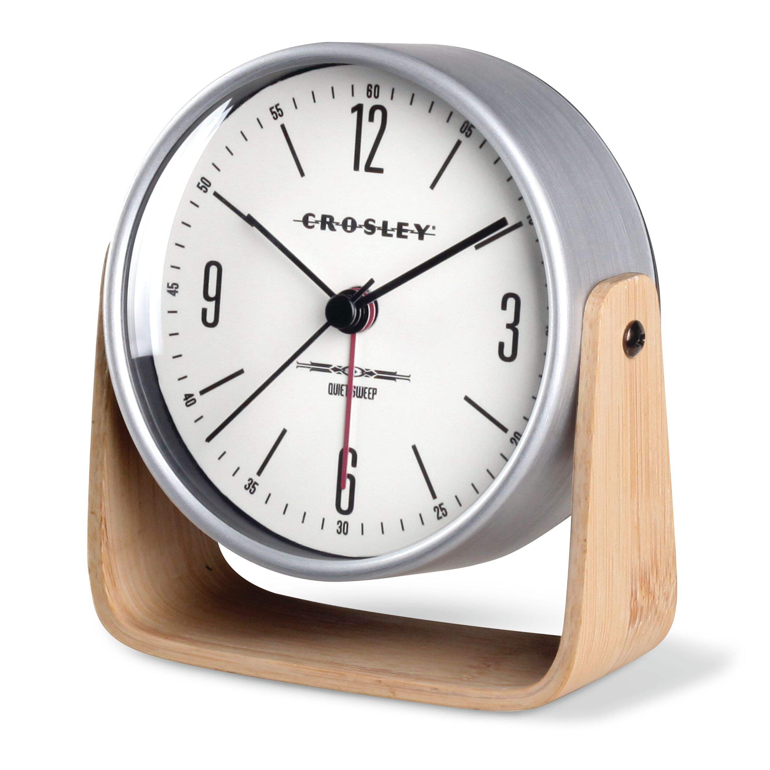 Crosley Wood Tilt Alarm Clock, White Front_Three_Fourths_Angled_Left