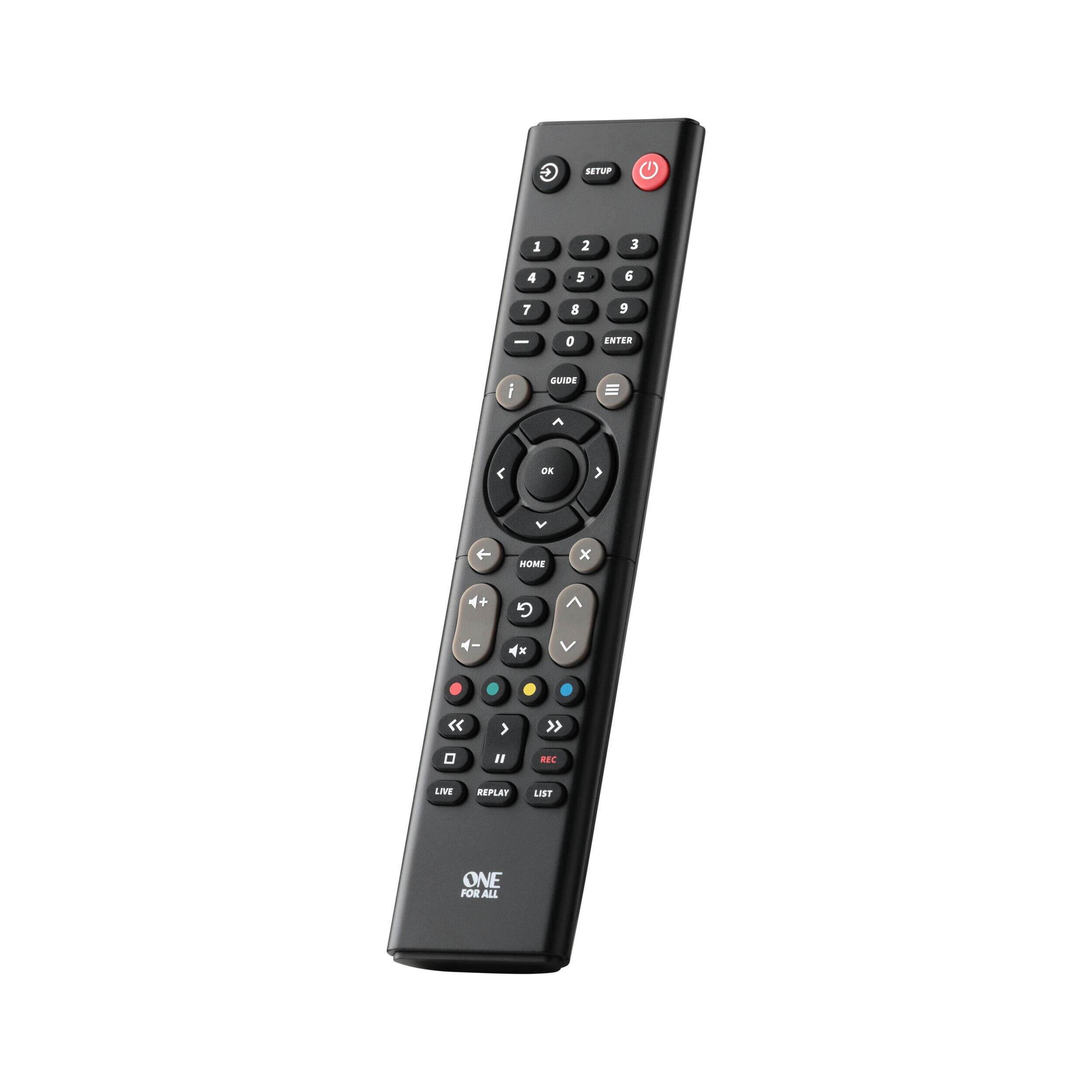 One For All Essence 1-Device Universal Remote Control, Black Front_Three_Fourths_Angled_Left