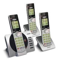 VTech DECT 6.0 Cordless Phones with Digital Answering System, 3 Handsets, Silver/Black Front_Three_Fourths_Angled_Right
