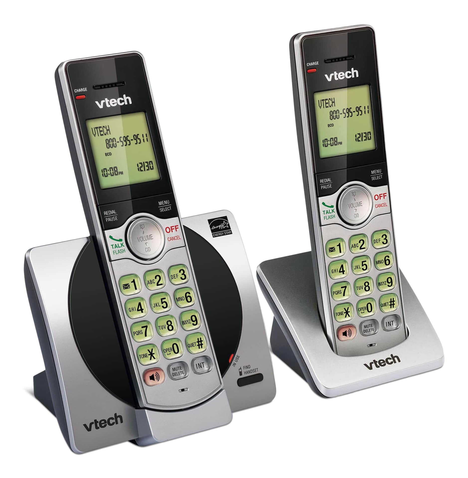 Système téléphonique sans fil VTech DECT 6.0 avec afficheur d'identité  d'appelant, 2 combinés, argent/noir