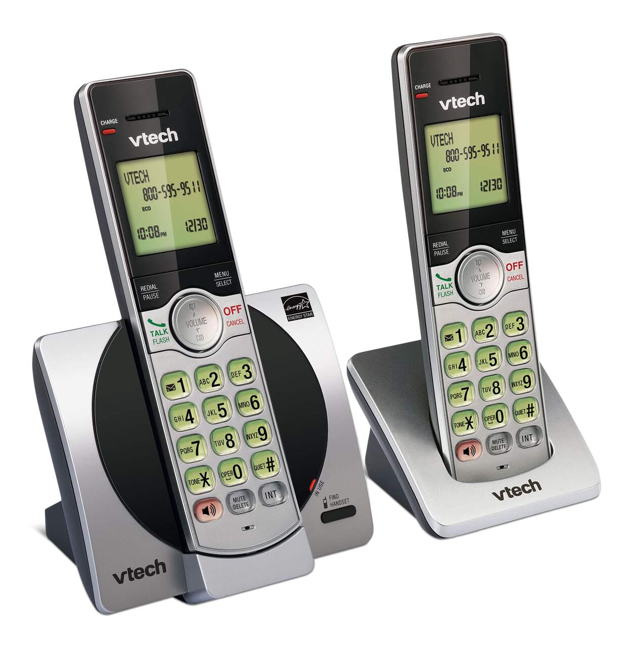 Système téléphonique sans fil VTech DECT 6.0 avec afficheur d'identité  d'appelant, 3 combinés, argent/noir