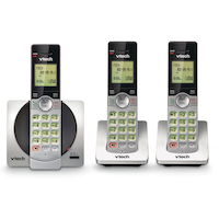 VTech DECT 6.0 Cordless Phone System with Caller ID, 3 Handsets, Silver/Black Front_Flat