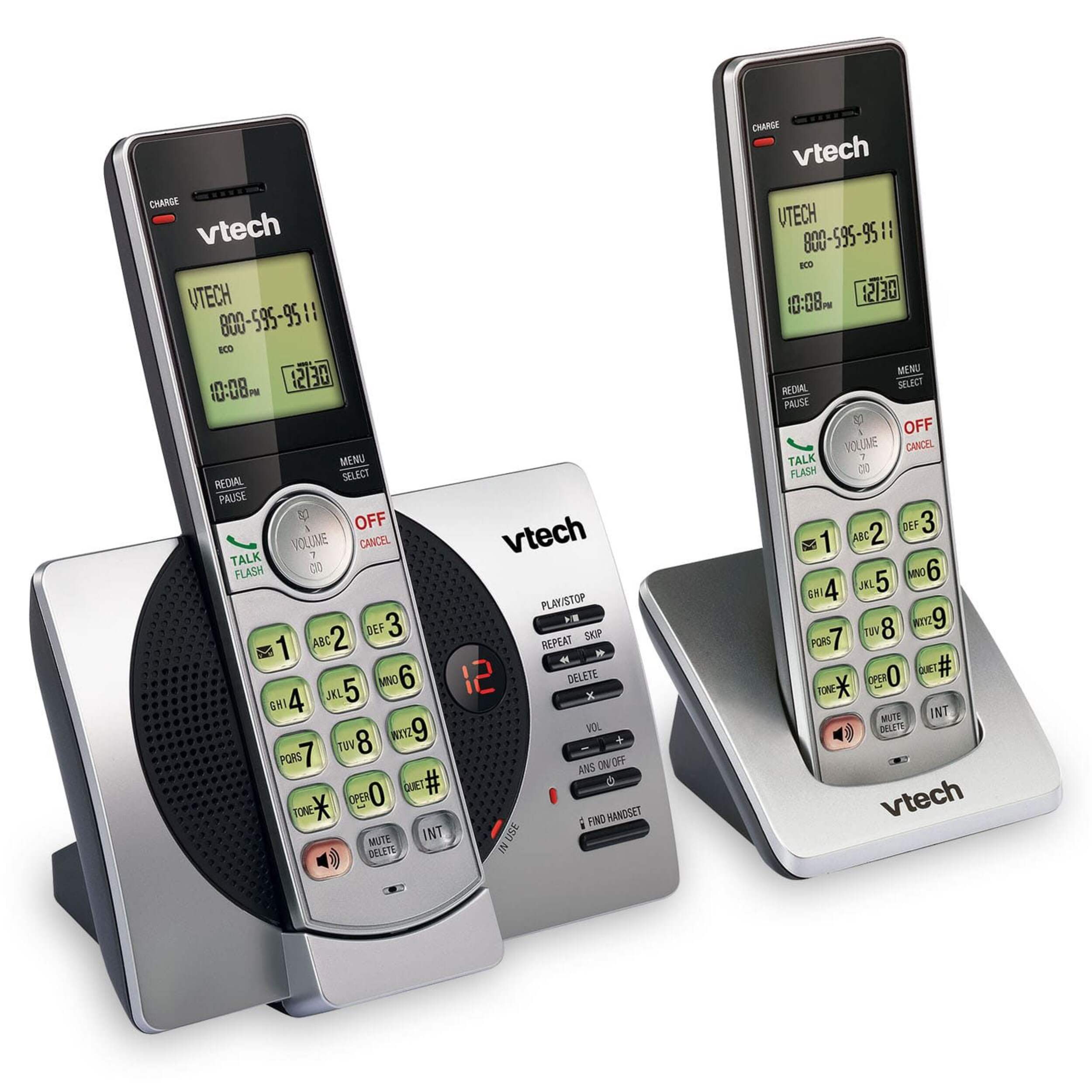 VTech DECT 6.0 Cordless Phones with Digital Answering System, 2 Handsets, Silver/Grey Front_Three_Fourths_Angled_Right