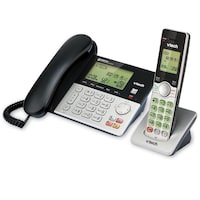 VTech DECT 6.0 Corded/Cordless Phone with Digital Answering System and Caller ID/Waiting, Silver/Black Front_Three_Fourths_Angled_Left