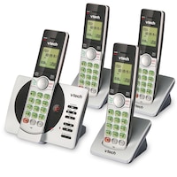 VTech DECT 6.0 Cordless Phones with Digital Answering System and Caller ID/Waiting, 4 Handsets, Silver/Black Front_Three_Fourths_Angled_Left