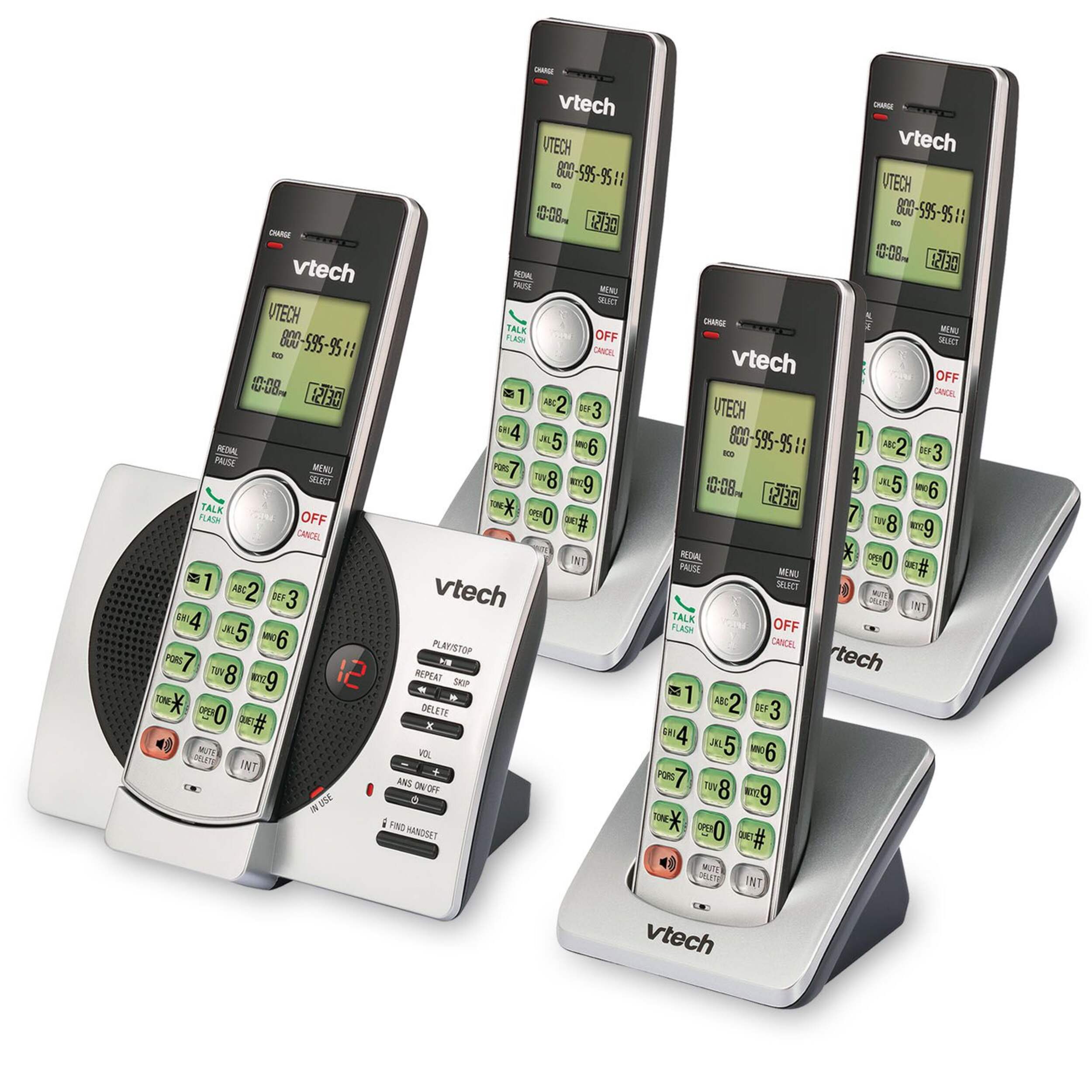 VTech DECT 6.0 Cordless Phones with Digital Answering System and Caller ID/Waiting, 4 Handsets ...