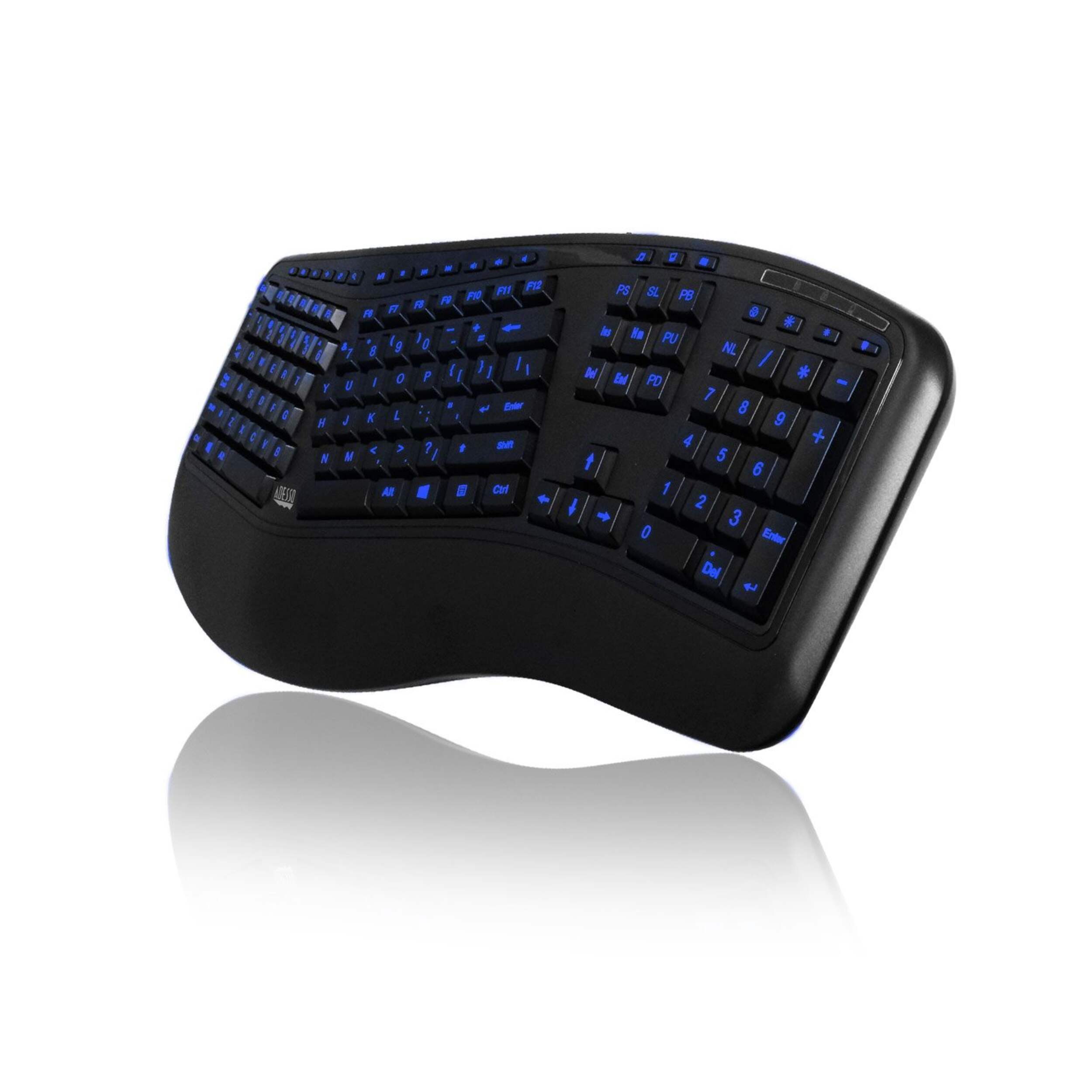 Adesso TruForm 150 3-Colour Illuminated Ergonomic Keyboard Overhead_Plunge