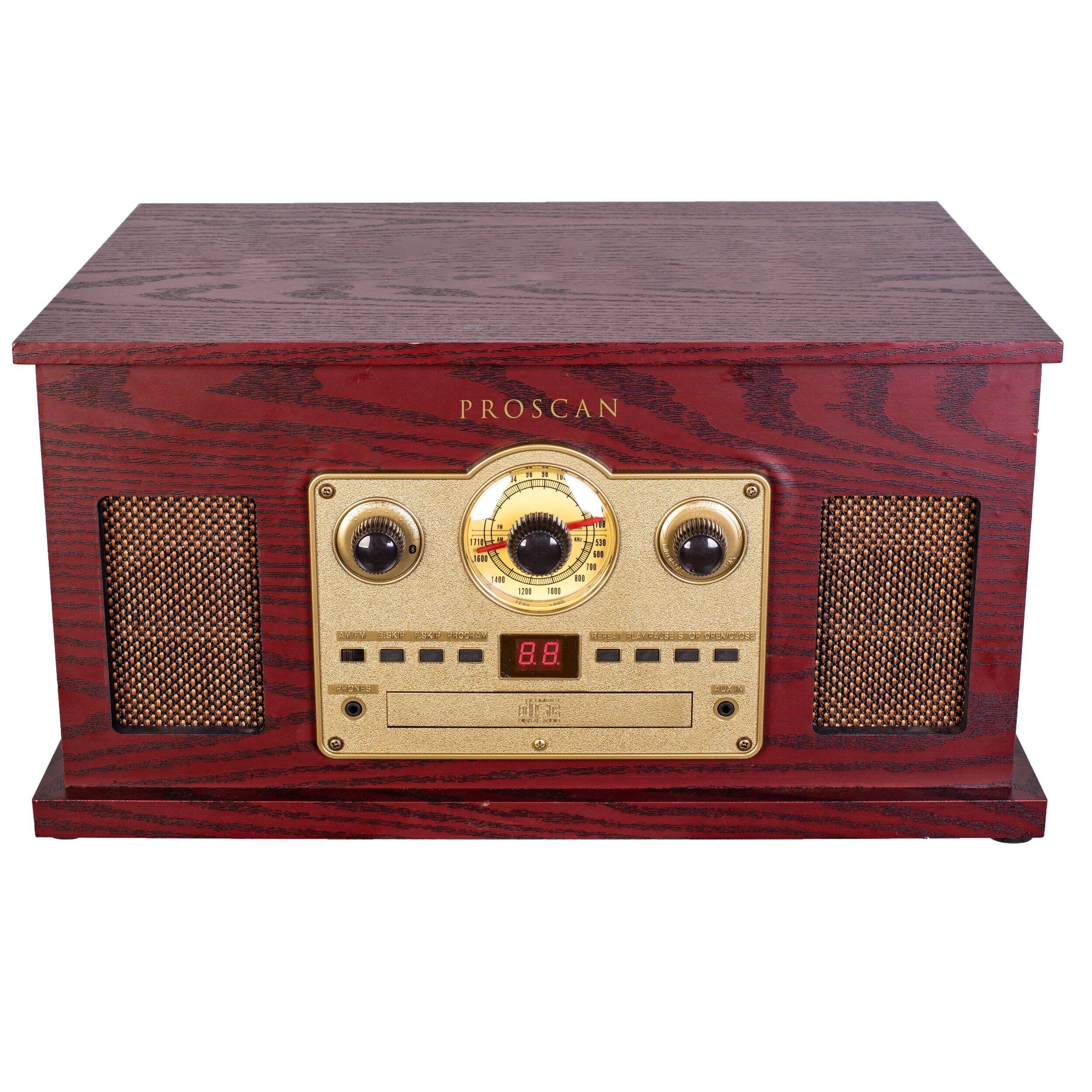 Proscan 6-In-1 Nostalgic Turntable/Record Player w/ CD & Cassette Players, Radio, Bluetooth & AUX-IN Front_Elevated