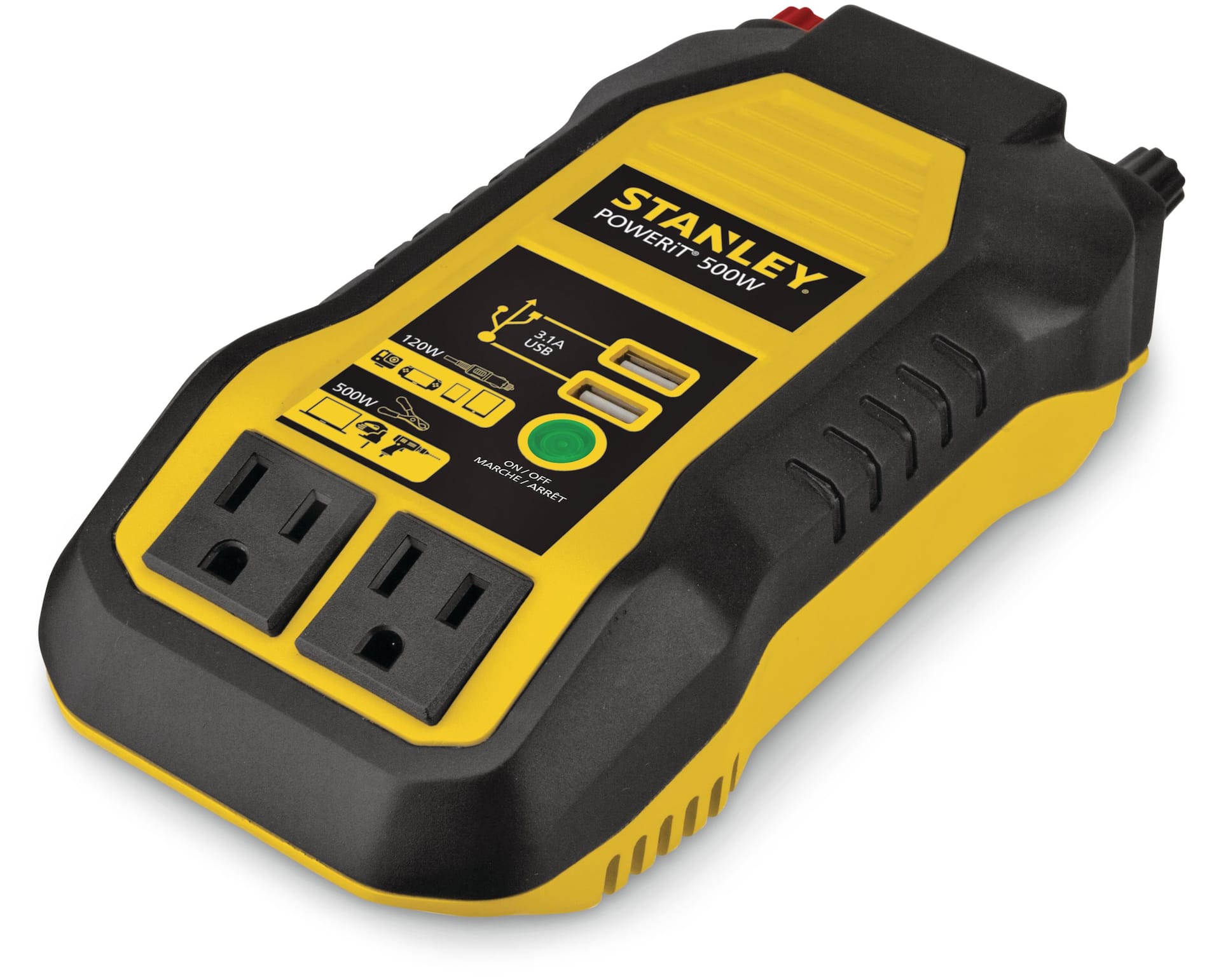 Stanley 500W Inverter & Power Outlet with Battery Clamps, USB Ports, 12V DC  Adapter