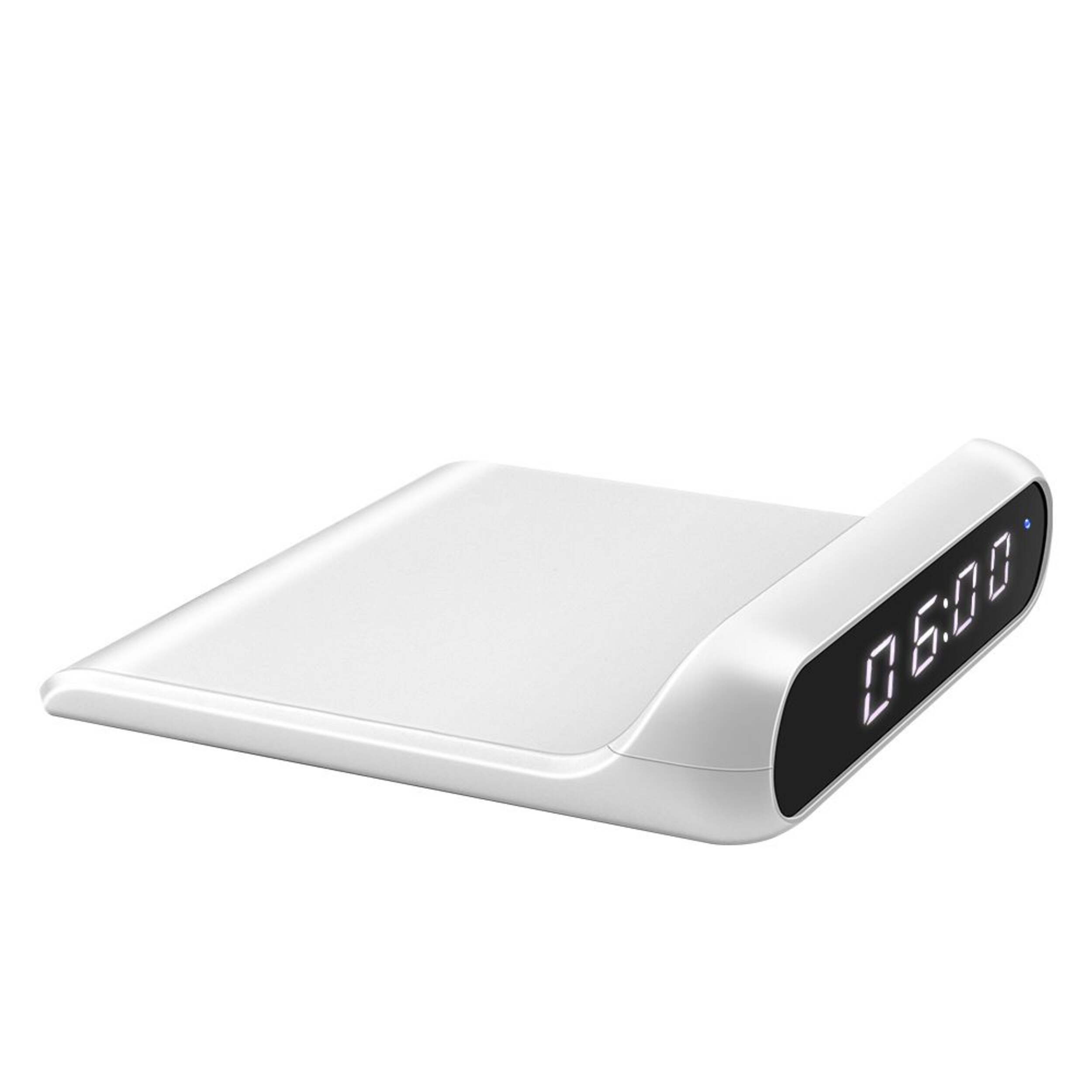 Bluehive 15W Alarm Clock & Wireless Charger, White Front_Three_Fourths_Angled_Right