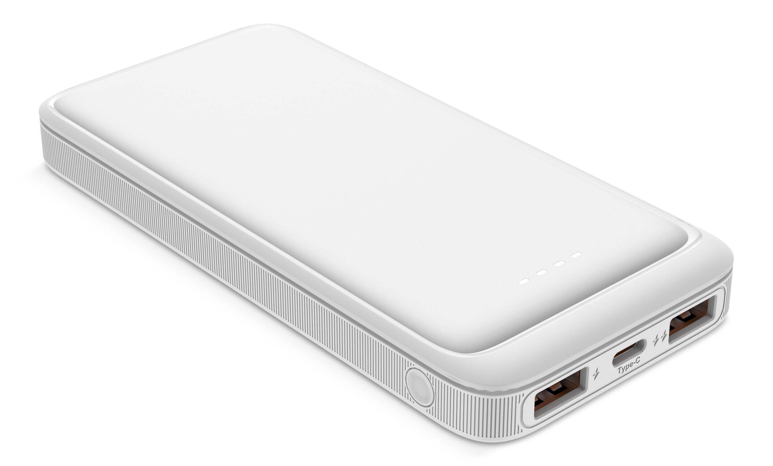 Bluehive 2-Port 10,000 mAh 20W Portable Power Bank with Quick Charge & Battery Indicator, Compatible with Most Devices, White Front_Angled_Right