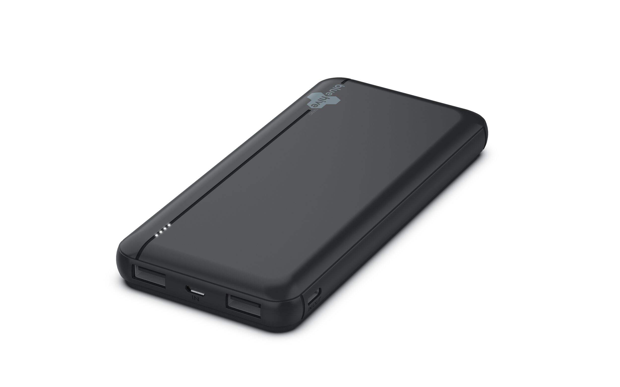 Bluehive 3-Port 10,000 mAh 20W Slim Portable Power Bank with Quick Charge & Battery Indicator, Compatible with Most Devices, Black Front_Angled_Left