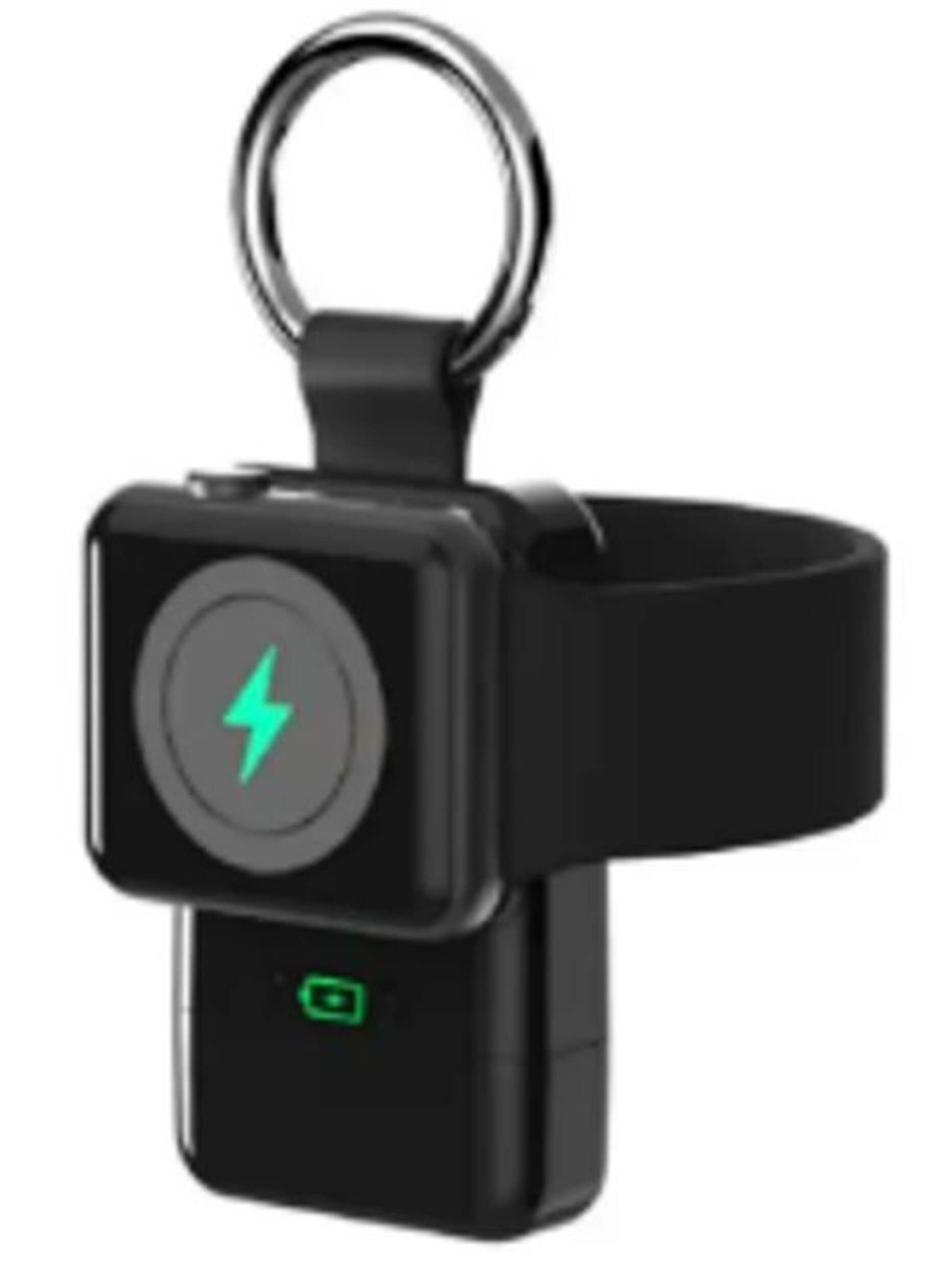 Bluehive Portable 2-in-1 Apple Watch Charger & 1200 mAh Power Bank Keychain, Compatible with USB-C Devices, Black Front_Angled_Left