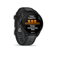 Garmin Forerunner 165, Health and Fitness GPS Smartwatch with AMOLED Display, Black/Slate Front_Three_Fourths_Angled_Right