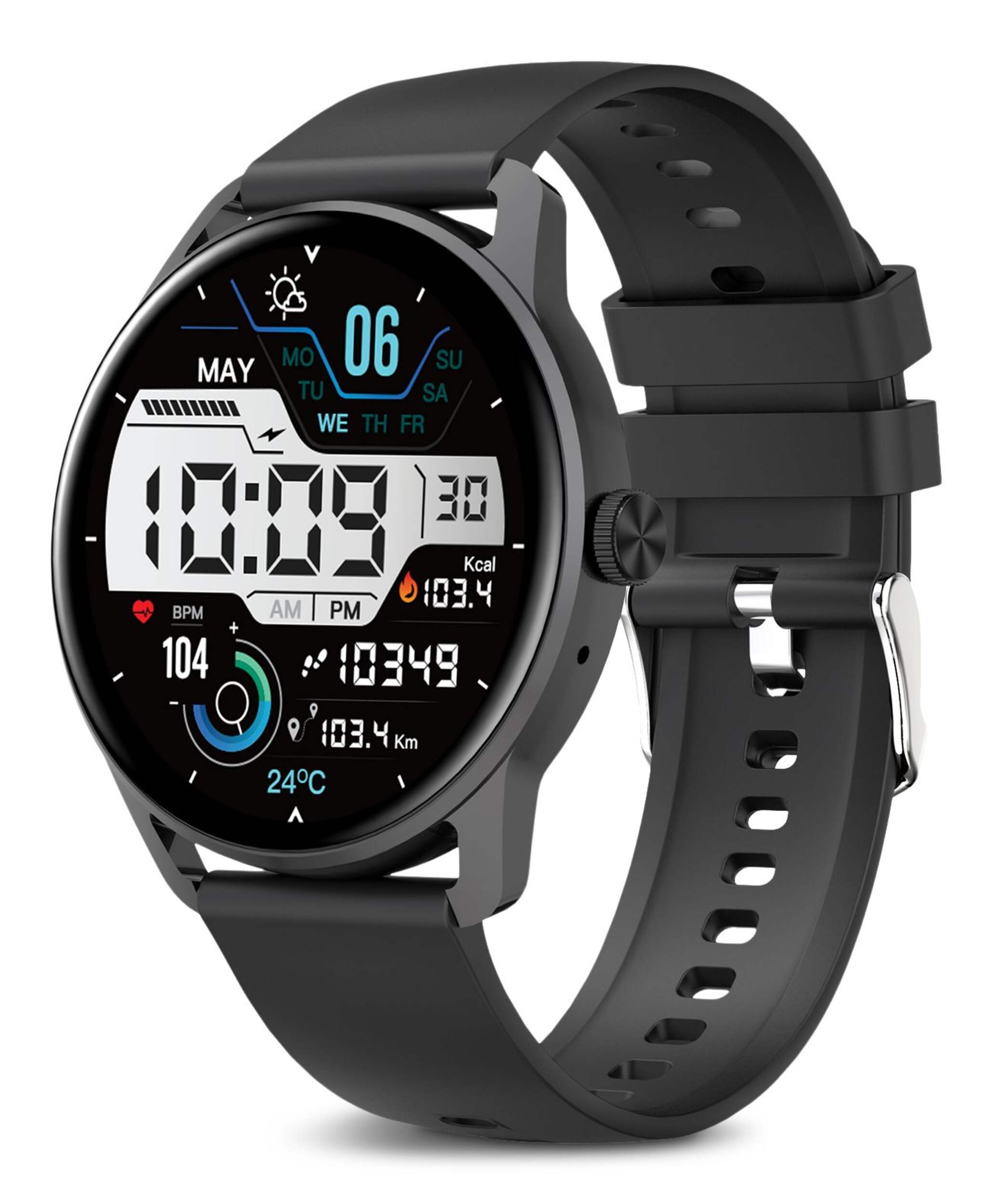 Smartwatch with Bluetooth Calling, Heart Rate & SpO2 Monitor Front_Three_Fourths_Angled_Left