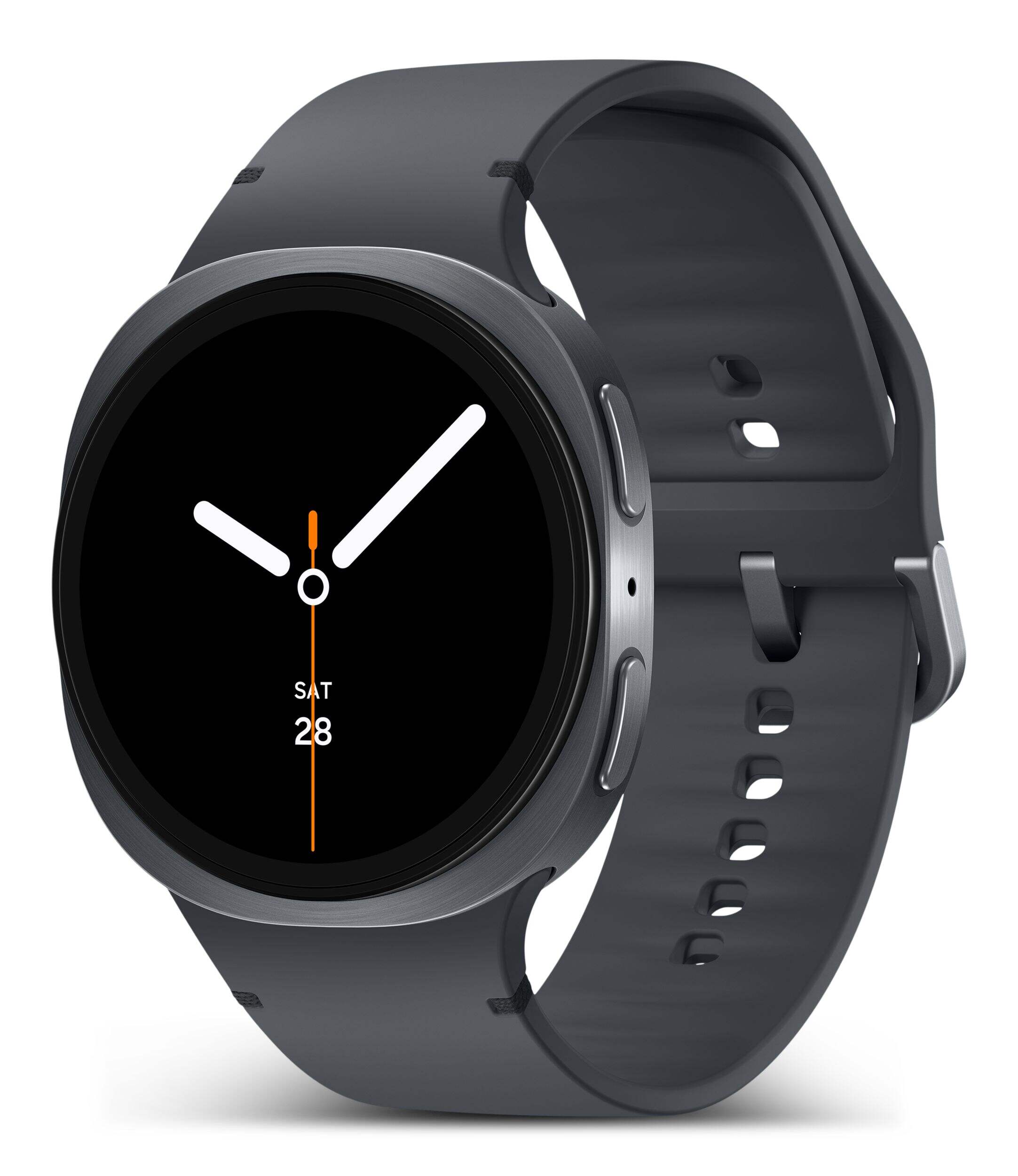 Samsung Galaxy 8 Smartwatch with ECG Monitoring, Grey Front_Three_Fourths_Angled_Left
