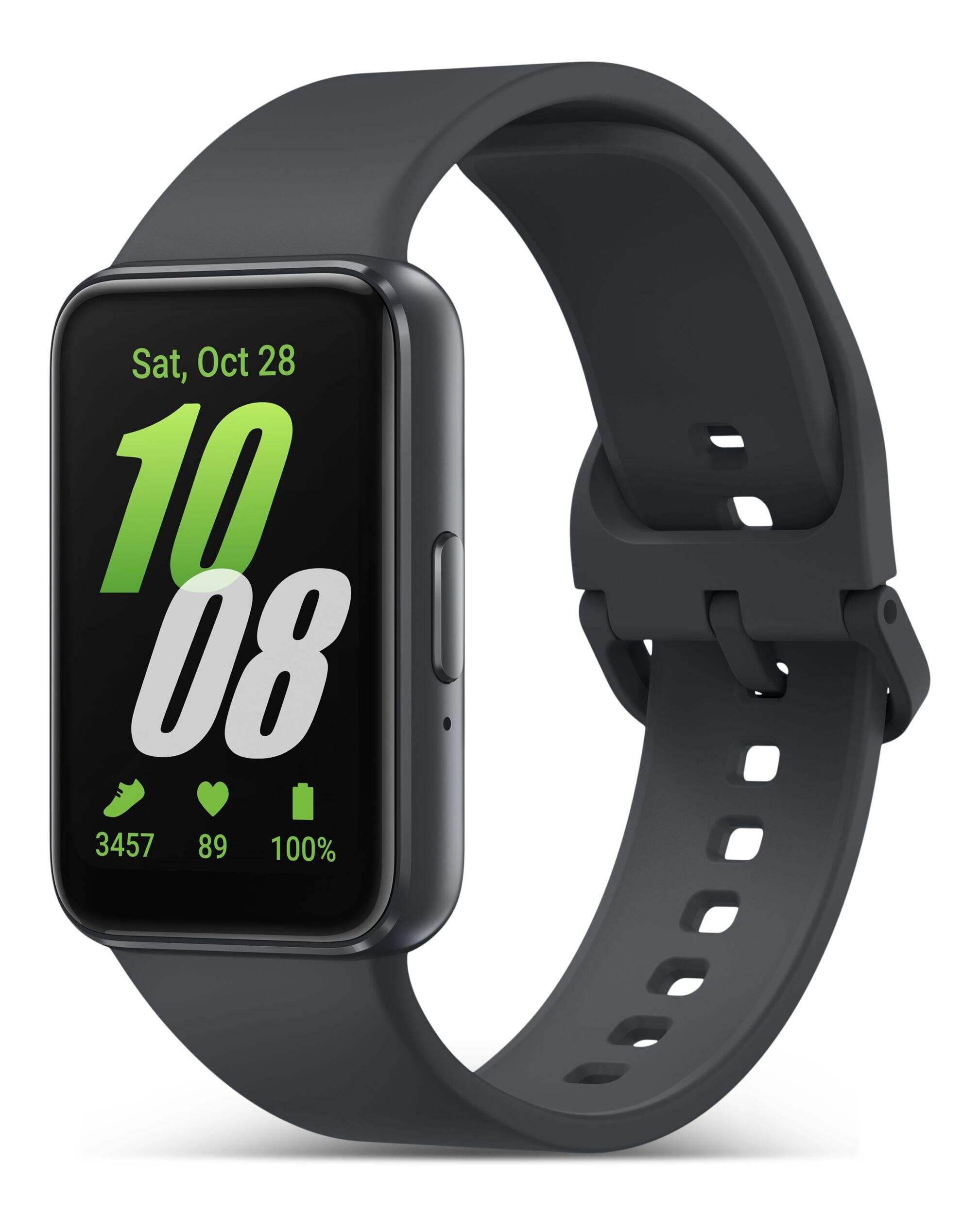 Samsung Galaxy Fit 3 Water-Resistant Smartwatch, Grey Front_Three_Fourths_Angled_Left