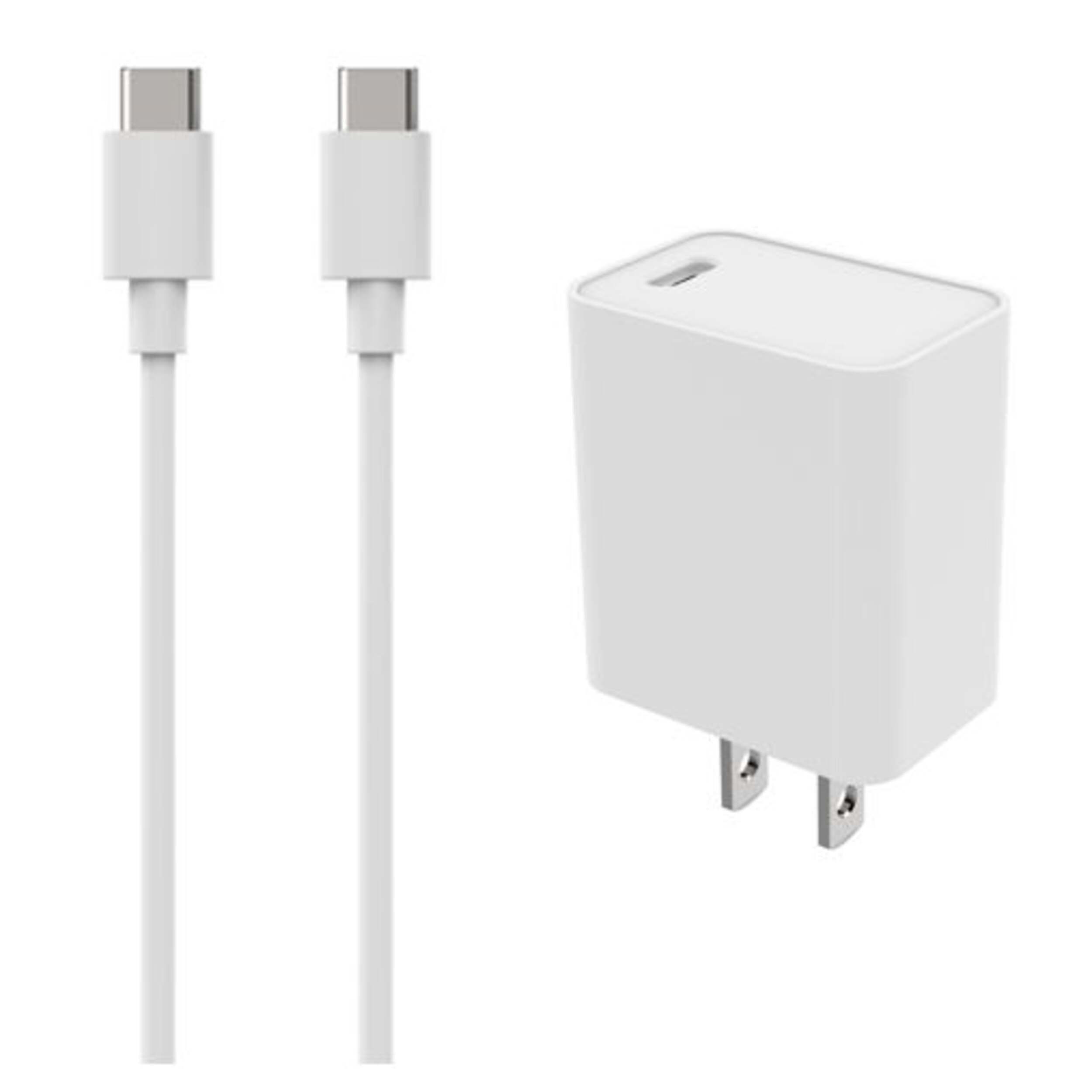 Bluehive 20W Wall Charger & USB-C to USB-C Cable Pack, Fast Charging Compatibility, White Front_Three_Fourths_Angled_Left