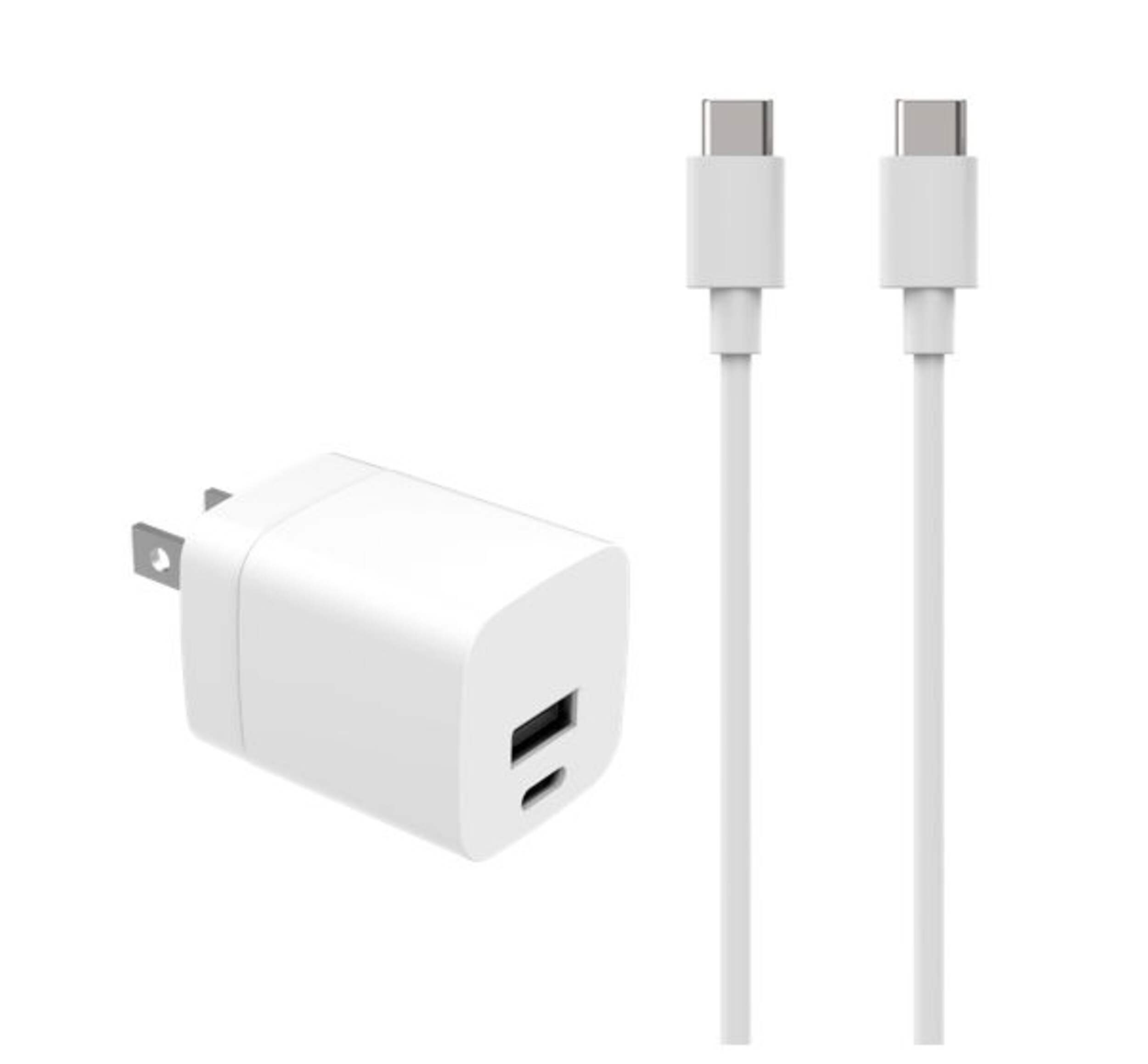 Bluehive 30W Wall Charger & USB-C to USB-C Cable Dual Pack, Fast Charging Compatibility, White Front_Three_Fourths_Angled_Right