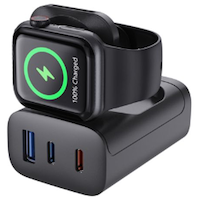 Bluehive 20W 4-in-1 USB Wall Charger with Apple Watch Charger, Compatible with Most Devices, Black Front_Three_Fourths_Angled_Left