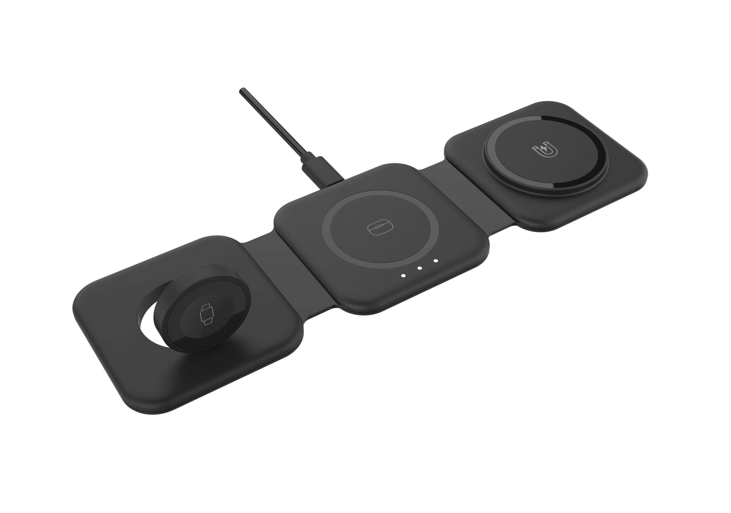 Bluehive Foldable 3 in 1 Magnetic Wireless Charging Hub with Stand, Black Overhead_Plunge