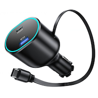 Bluehive Retractable Dual Car Charger, 50 W Front_Angled_Left