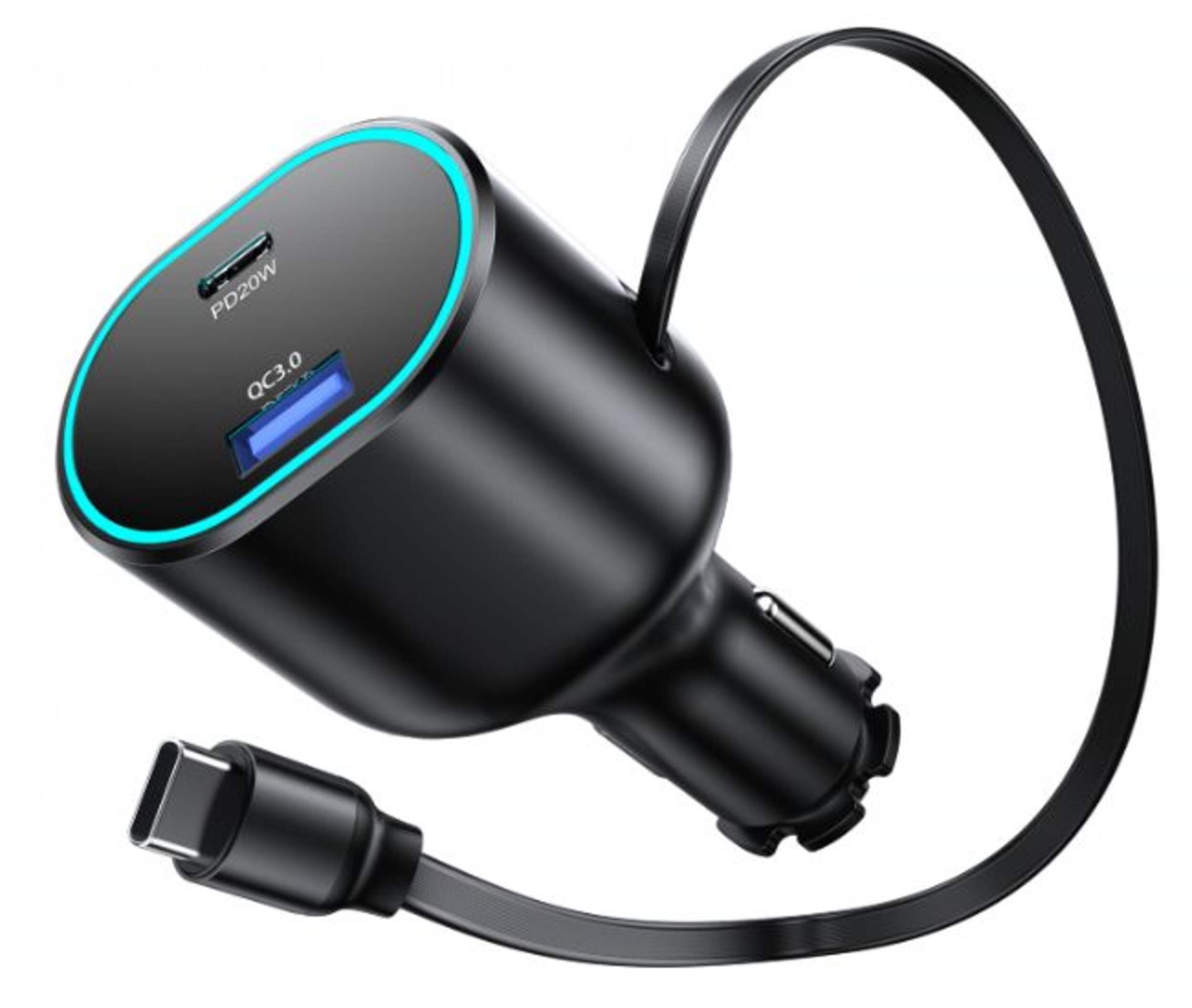 Chargeur rétractable double pour l'auto Bluehive, 50 W Front_Angled_Left