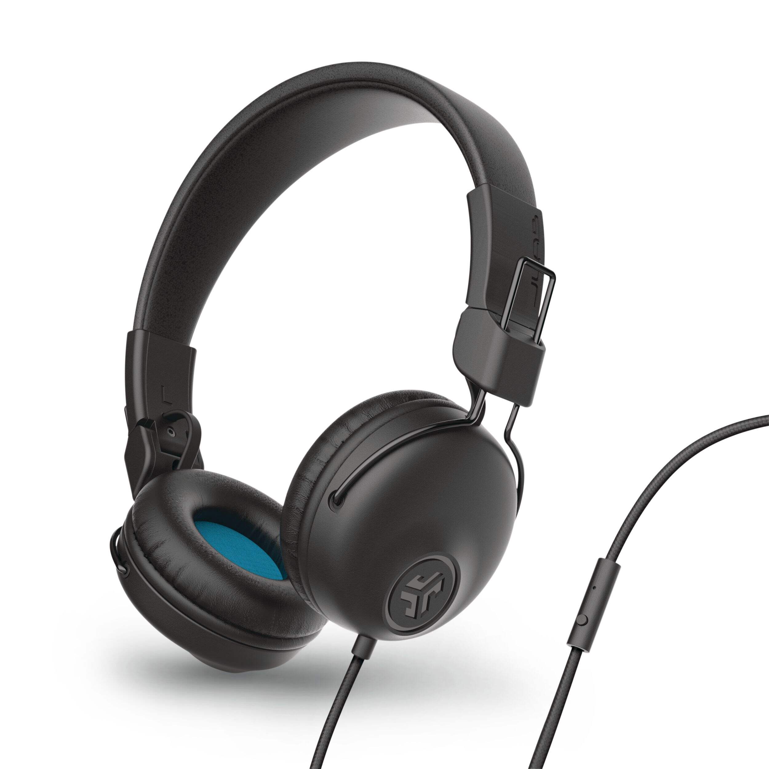 JLab Studio Wired On-Ear Headphones, Black Front_Three_Fourths_Angled_Left