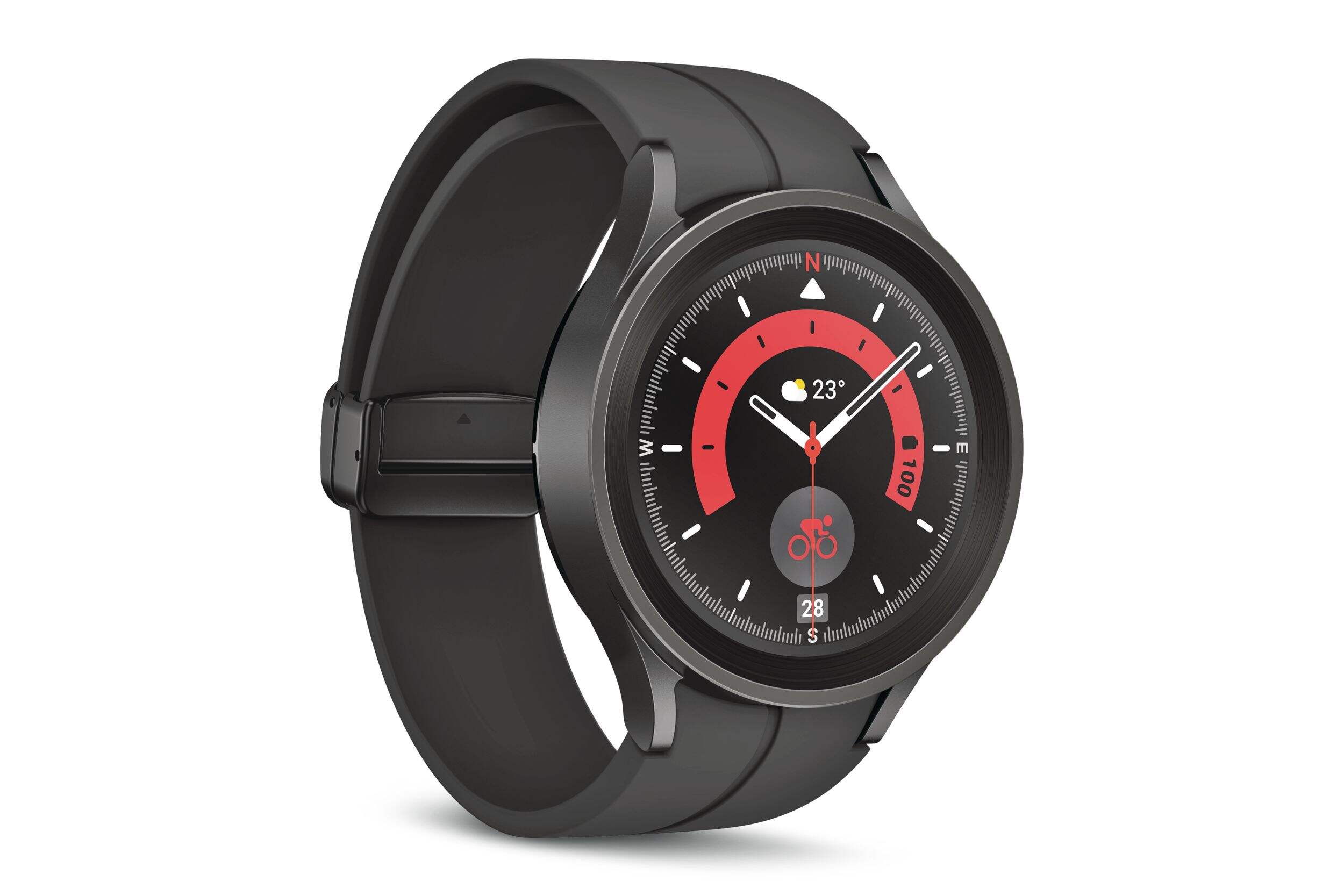 Montre intelligente à écran tactile Watch 5 Pro Samsung Galaxy avec moniteur d'activité, GPS et Wi-Fi, noir, 45 mm Front_Three_Fourths_Angled_Right