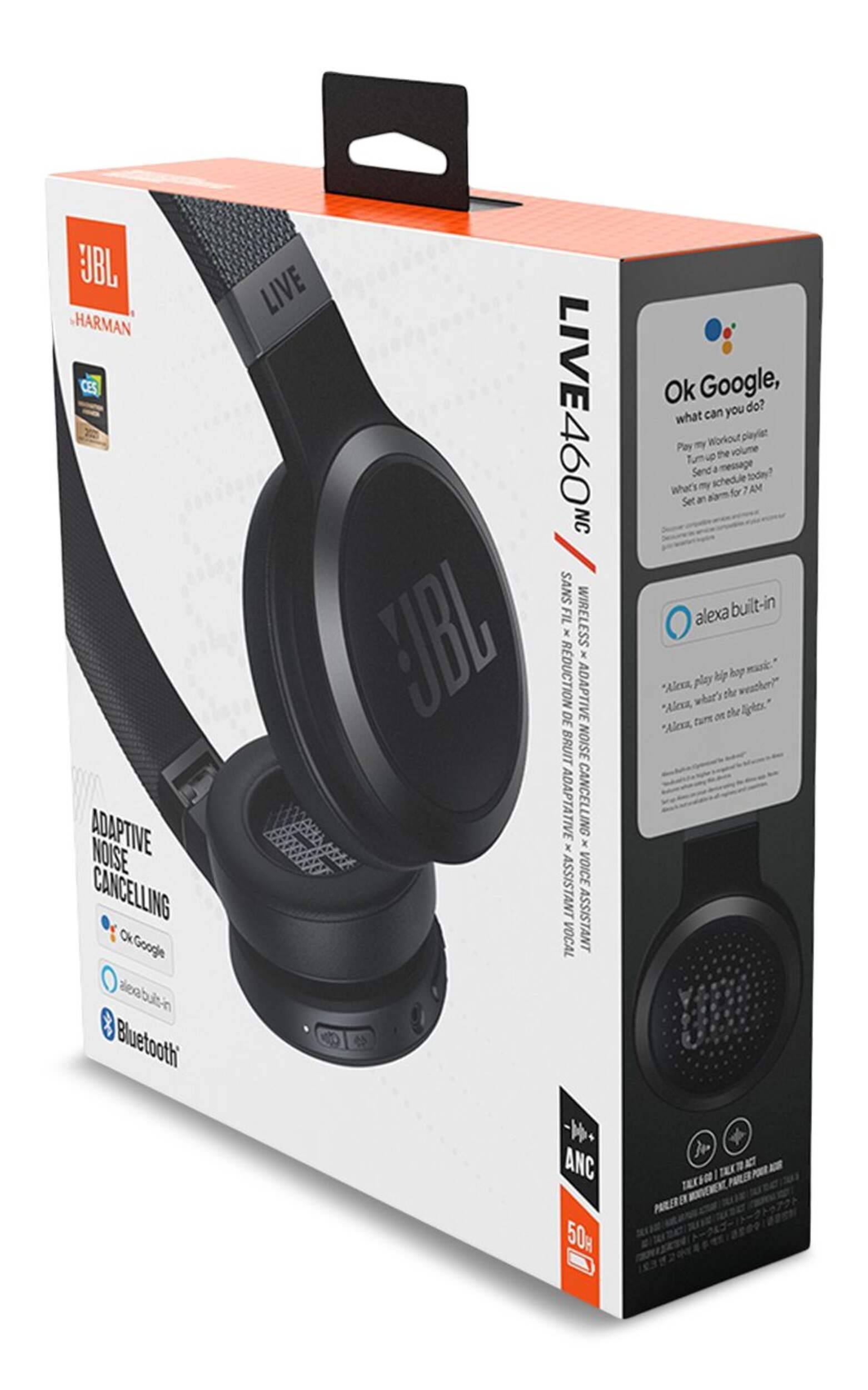 JBL Live 460NC On Ear Noise Cancelling Wireless Bluetooth Headphones, Black Front_Three_Fourths_Angled_Left