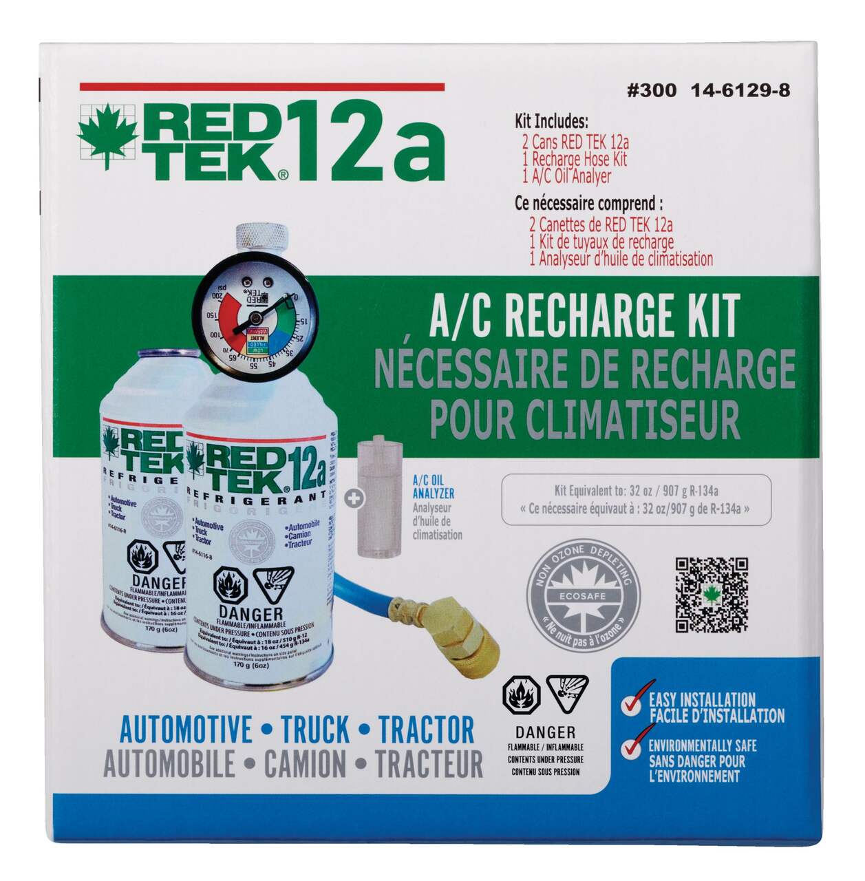 RED TEK R12a A/C Natural Refrigerant Supercharger Cooling Recharge Kit with  Gauge, Installation Hose & Low Side Coupler, 9-oz