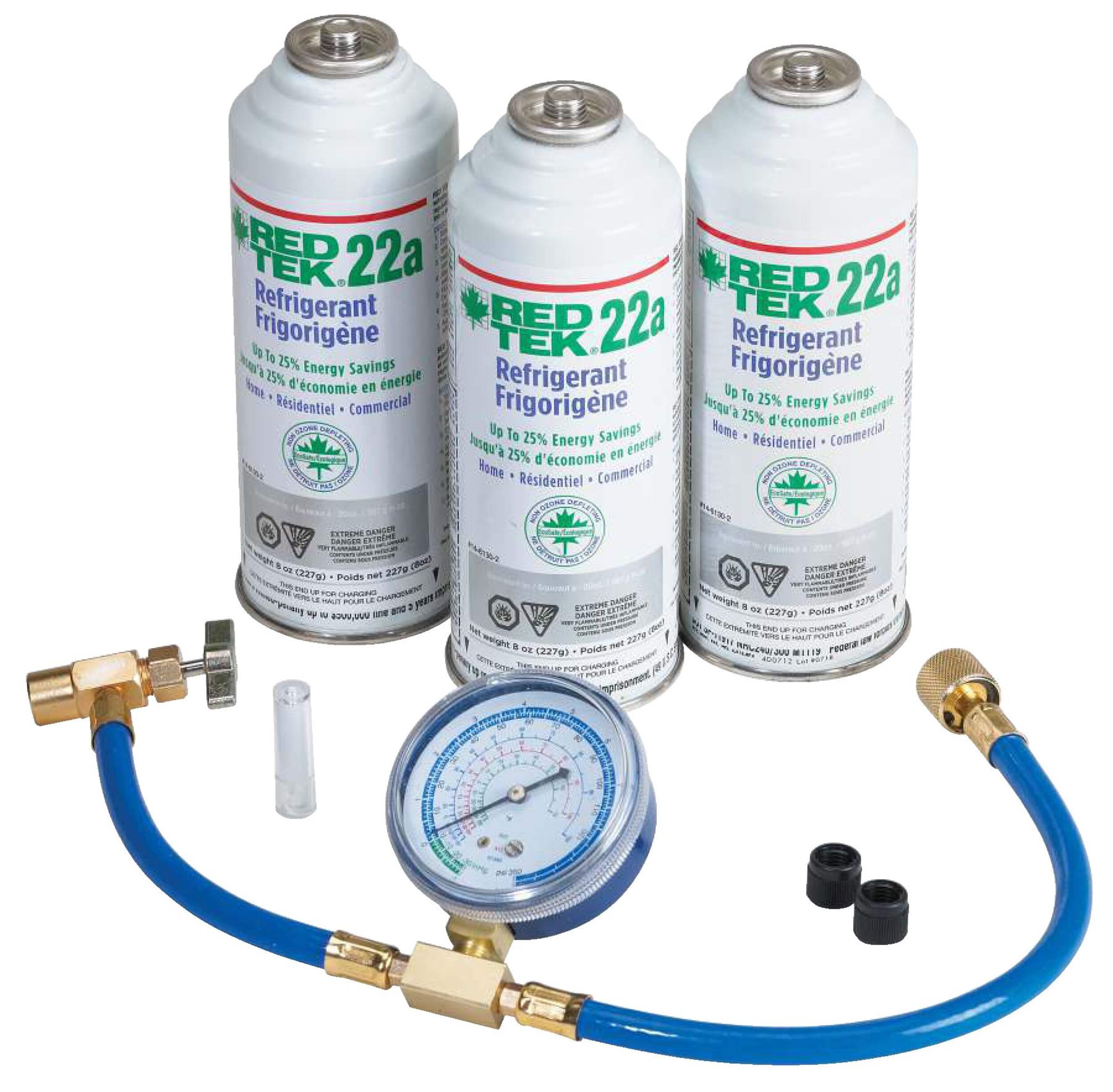 RED TEK R22a A/C Refrigerant Recharge & Retrofit Kit with Gauge, Installation Hose & Low Side Coupler, 8-oz each Composite_or_Mixed