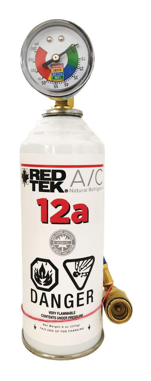 RED TEK R12a A/C Natural Refrigerant Supercharger Cooling Recharge Kit with  Gauge, Installation Hose & Low Side Coupler, 9-oz