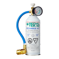 RED TEK R12a A/C Natural Refrigerant Supercharger Cooling Recharge Kit with Gauge, Installation Hose & Low Side Coupler, 9-oz Front_Flat