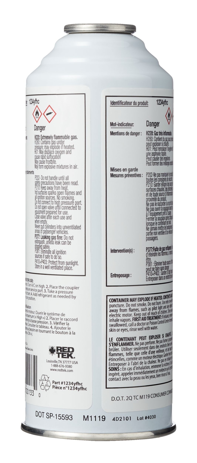 RED TEK R1234yfHc A/C Hydrocarbon Natural Refrigerant Recharge , 8oz