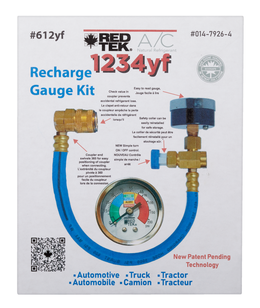 RED TEK 1234YF A/C Recharge Gauge Kit with Installation Hose & Low Side Coupler Canadian Tire