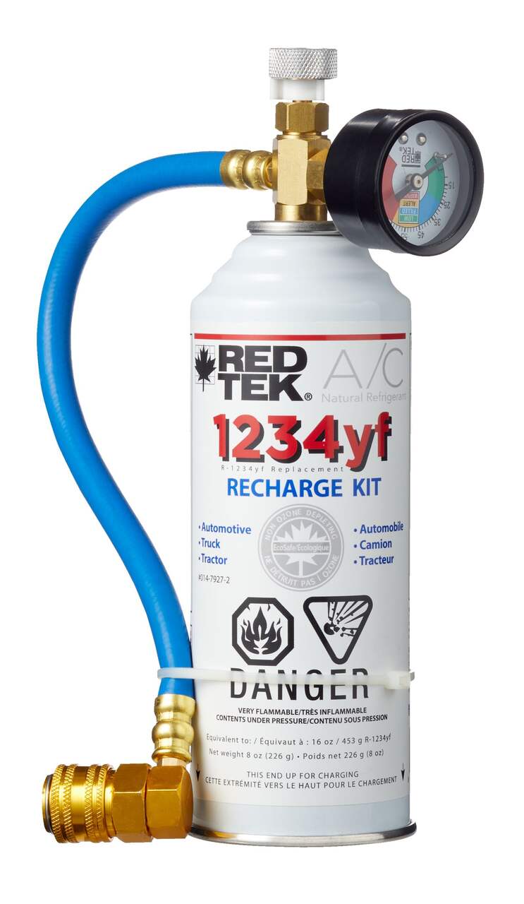 RED TEK R1234yfHc A/C Natural Refrigerant Kit with Gauge, Installation Hose  & Low Side Coupler, 8-oz