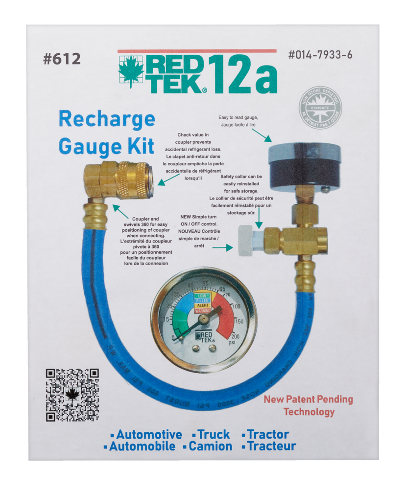 RED TEK 612 R134a Recharge Gauge Kit with Installation Hose & Low Side Coupler Canadian Tire